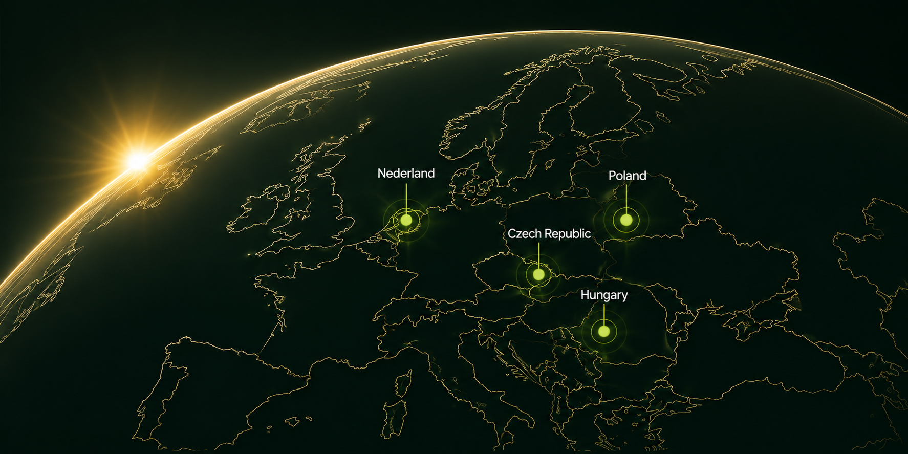 Edere wereldkaart met locaties in Nederland, Tsjechië, Polen en Hongarije