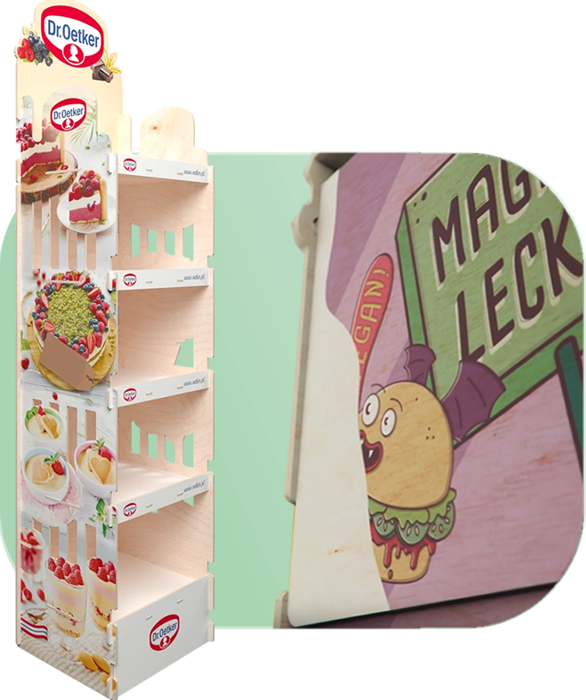Dr. Oetker FSDU display met full-colour bedrukking